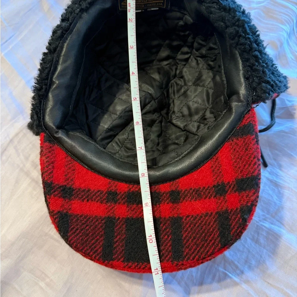 Vintage Eddie Bauer Wool Trapper Hat with Ear Flaps — Red & Black Buffalo Plaid - Picture 9 of 9